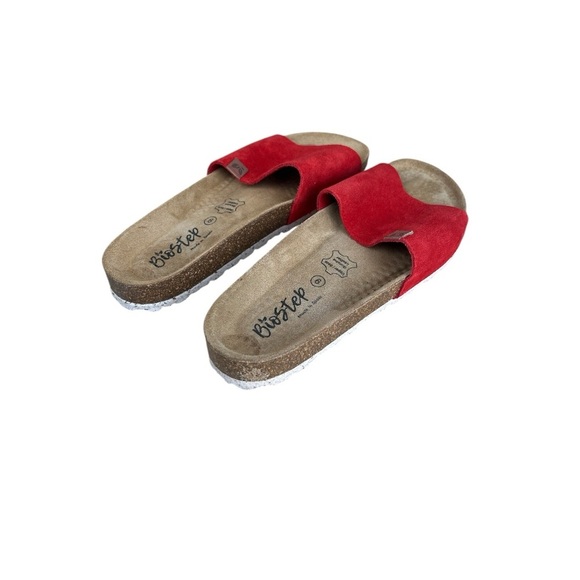 Biostep Women's Sandals Red Flat Sandal Slides Cork Sole In Size 9 - Picture 1 of 5